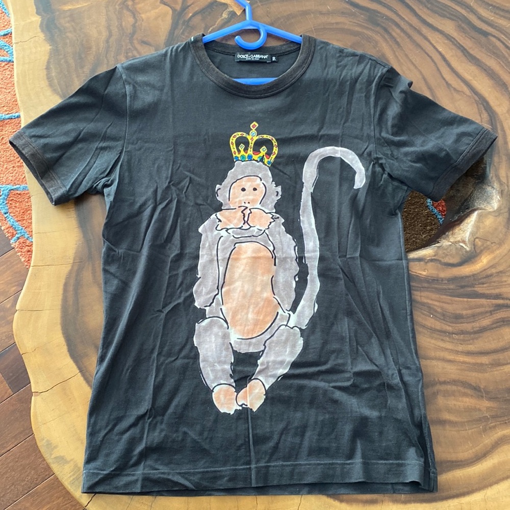 Dolce & Gabbana Black Graphic Monkey Crown Short Sleeve Tee